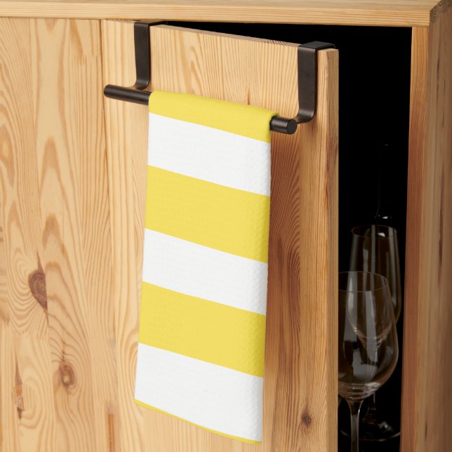 Uneven Stripes - Lemon Yellow and White Tea Towel (Thirds Fold)