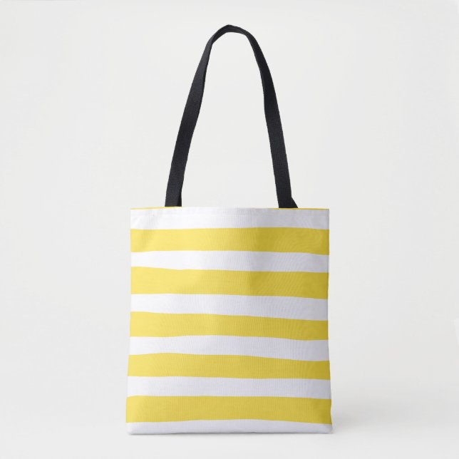 Uneven Stripes - Lemon Yellow and White Tote Bag (Front)