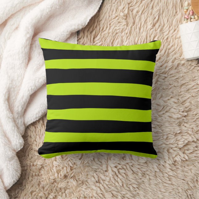 Uneven Stripes - Lime Green and Black Cushion (Blanket)