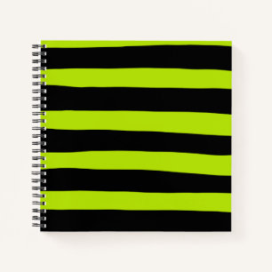 Uneven Stripes - Lime Green and Black Notebook