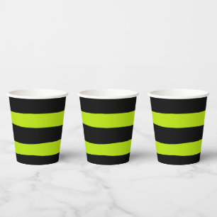Uneven Stripes - Lime Green and Black Paper Cups