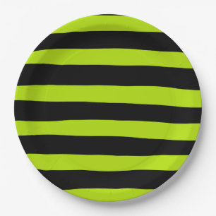 Uneven Stripes - Lime Green and Black Paper Plate
