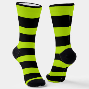 Uneven Stripes - Lime Green and Black Socks