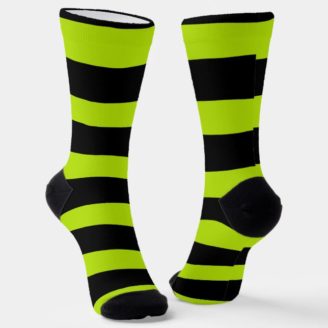 Uneven Stripes - Lime Green and Black Socks (Angled)
