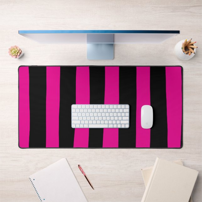 Uneven Stripes - Magenta and Black Desk Mat (Office 1)
