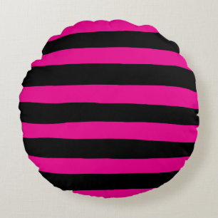 Uneven Stripes - Magenta and Black Round Cushion