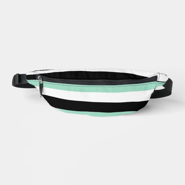 Uneven Stripes - Mint Green, White and Black Bum Bags (Front)