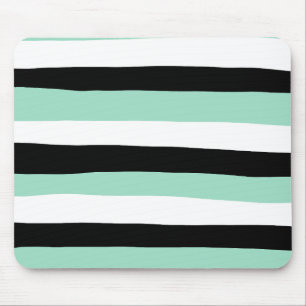 Uneven Stripes - Mint Green, White and Black Mouse Pad