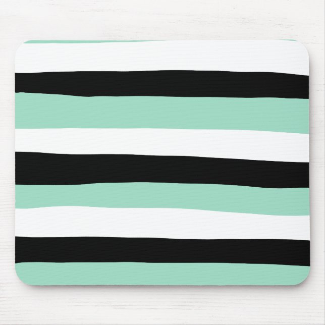 Uneven Stripes - Mint Green, White and Black Mouse Pad (Front)
