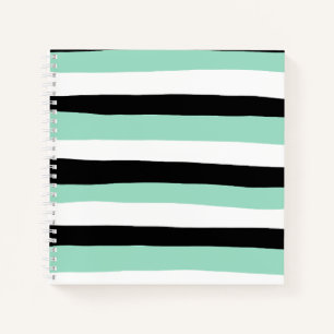 Uneven Stripes - Mint Green, White and Black Notebook