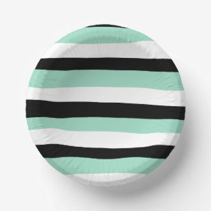 Uneven Stripes - Mint Green, White and Black Paper Plate