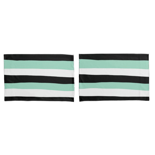 Uneven Stripes - Mint Green, White and Black Pillowcase (Front-Set)