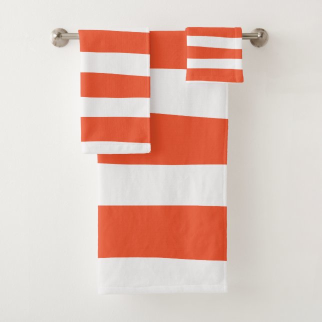 Uneven Stripes - Orange and White Bath Towel Set (Insitu)