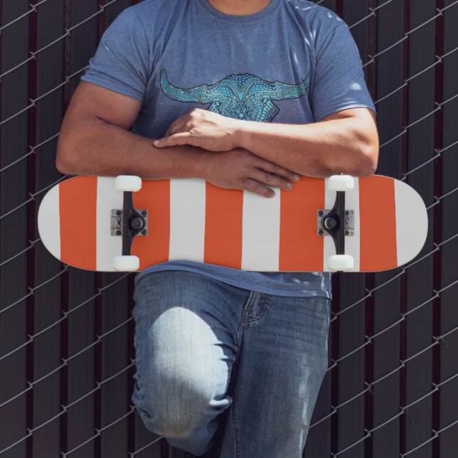 Uneven Stripes - Orange and White Skateboard (Outdoor 3)