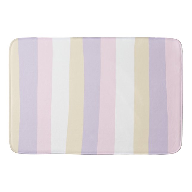 Uneven Stripes - Pastel Pink, Yellow and Purple Bath Mat (Front)