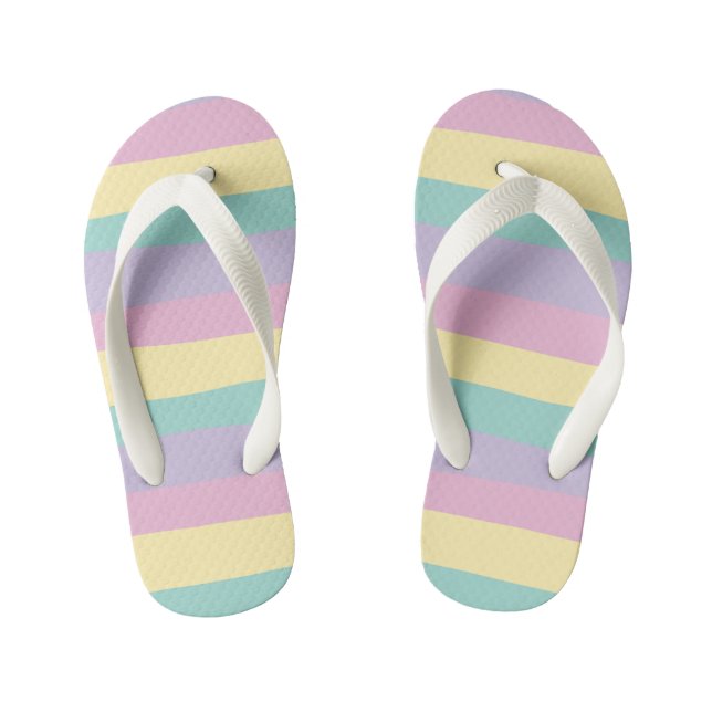 Uneven Stripes-Pastel Pink, Yellow, Purple & Green Kid's Jandals (Footbed)
