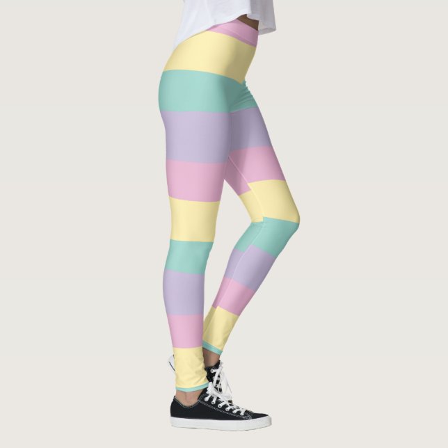 Uneven Stripes-Pastel Pink, Yellow, Purple & Green Leggings (Right)