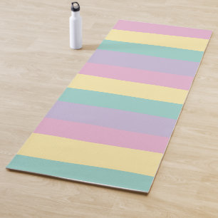 Uneven Stripes-Pastel Pink, Yellow, Purple & Green Yoga Mat
