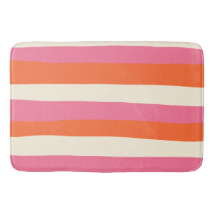 Uneven Stripes - Pink, Orange and Cream Bath Mat