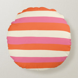 Uneven Stripes - Pink, Orange and Cream Round Cushion