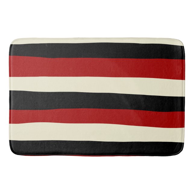 Uneven Stripes - Red and Cream Bath Mat (Front)