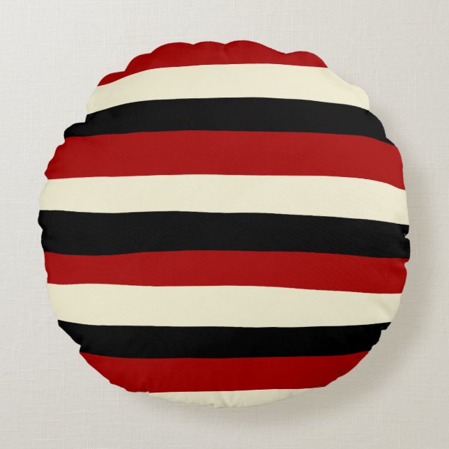 Uneven Stripes - Red and Cream Round Cushion (Front)