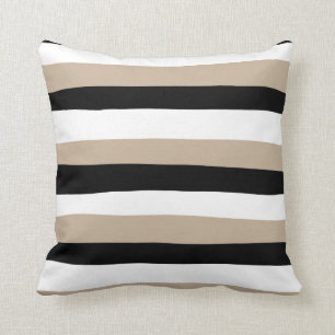Uneven Stripes - Taupe, Black and White Cushion