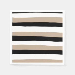 Uneven Stripes - Taupe, Black and White Napkin