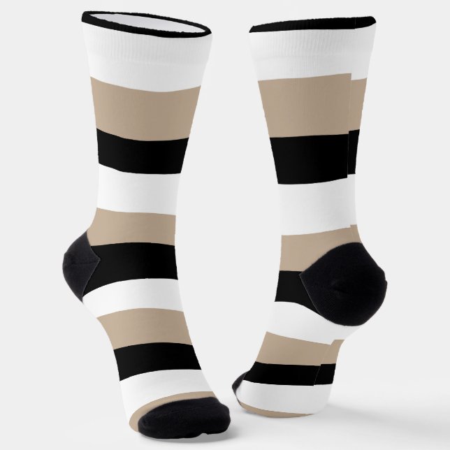 Uneven Stripes - Taupe, Black and White Socks (Angled)