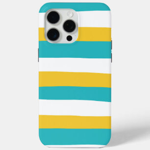 Uneven Stripes - Turquoise and Yellow iPhone 15 Pro Max Case