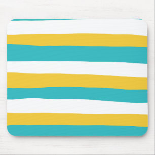 Uneven Stripes - Turquoise and Yellow Mouse Pad