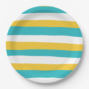 Uneven Stripes - Turquoise and Yellow Paper Plate