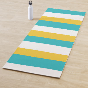 Uneven Stripes - Turquoise and Yellow Yoga Mat
