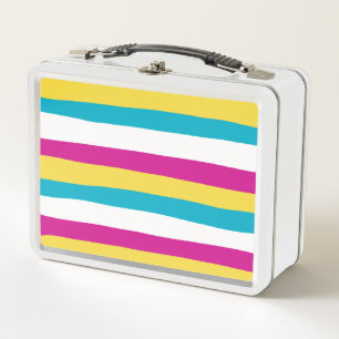 Uneven Stripes - Turquoise, Yellow, Pink and White Metal Lunch Box