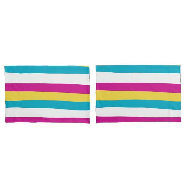 Uneven Stripes - Turquoise, Yellow, Pink and White Pillowcase (Front-Set)