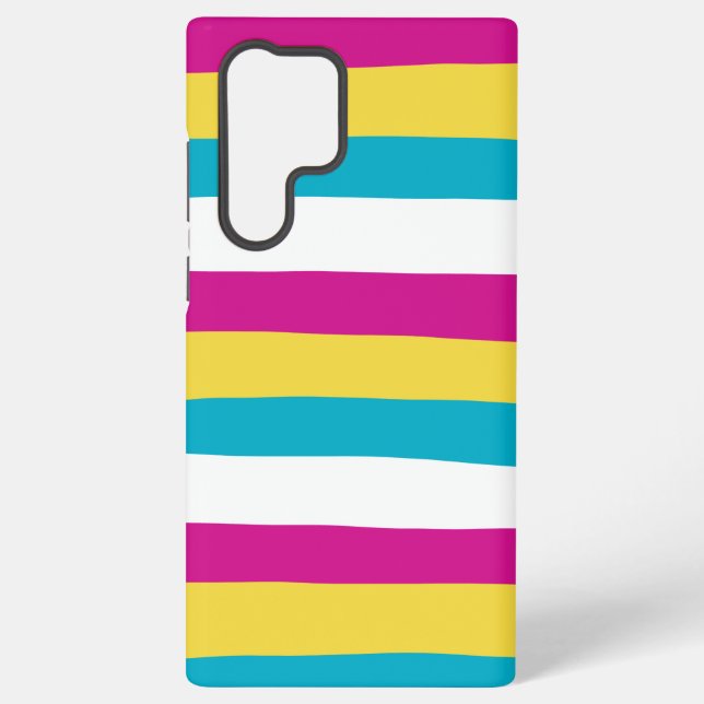 Uneven Stripes - Turquoise, Yellow, Pink and White Samsung Galaxy S22 Ultra Case (Back)