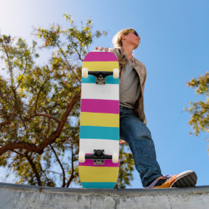 Uneven Stripes - Turquoise, Yellow, Pink and White Skateboard