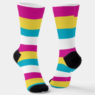 Uneven Stripes - Turquoise, Yellow, Pink and White Socks