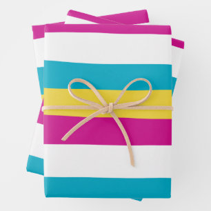 Uneven Stripes - Turquoise, Yellow, Pink and White Wrapping Paper Sheet