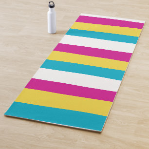 Uneven Stripes - Turquoise, Yellow, Pink and White Yoga Mat