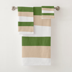 Uneven Stripes - White, Sand and Palm Green Bath Towel Set