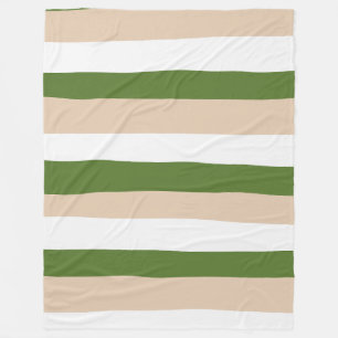 Uneven Stripes - White, Sand and Palm Green Fleece Blanket