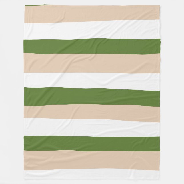Uneven Stripes - White, Sand and Palm Green Fleece Blanket (Front)