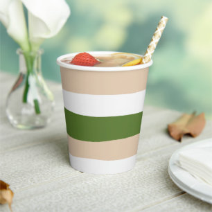 Uneven Stripes - White, Sand and Palm Green Paper Cups