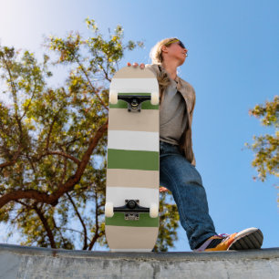 Uneven Stripes - White, Sand and Palm Green Skateboard