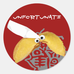 'unfortunate' fortune cookie humourous parody classic round sticker