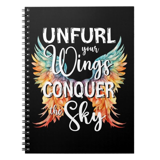 Unfurl your Wings Conquer the Sky Motivational Pun Notebook (Front)