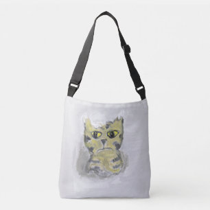 Unhappy Cat in Snow Folk Art Crossbody Bag