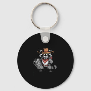 Unhinged And Feral Raccoon Cowboy Can Trash Panda  Key Ring