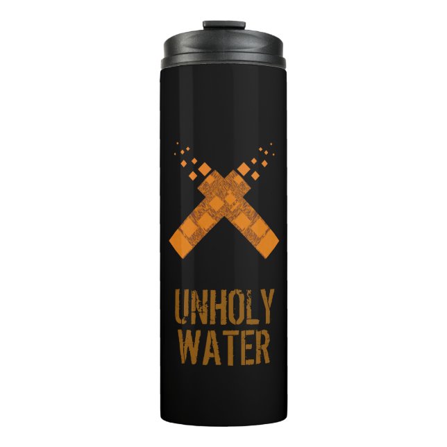 Unholy Water Ritual Cult Cross Black Orange Fire Thermal Tumbler (Front)